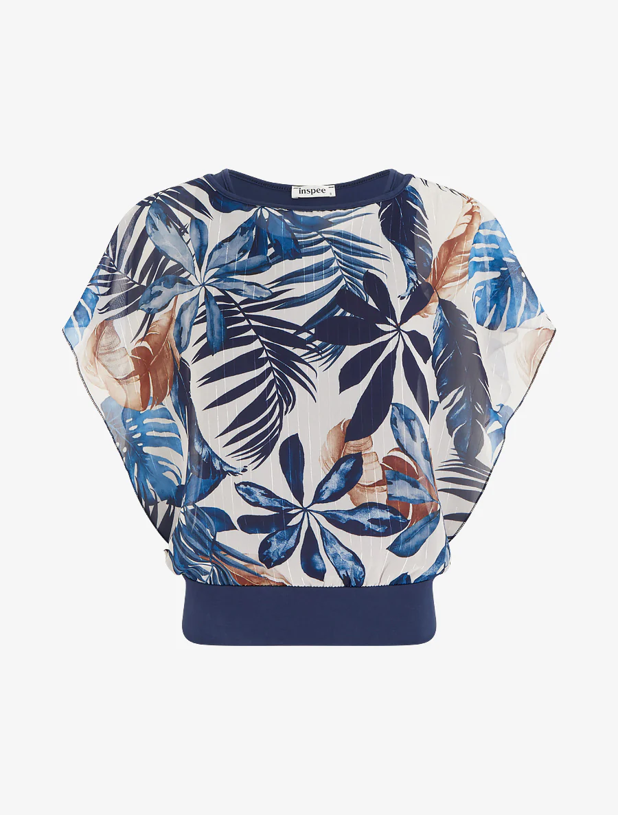 Top met korte mouwen en tropische print - Marine