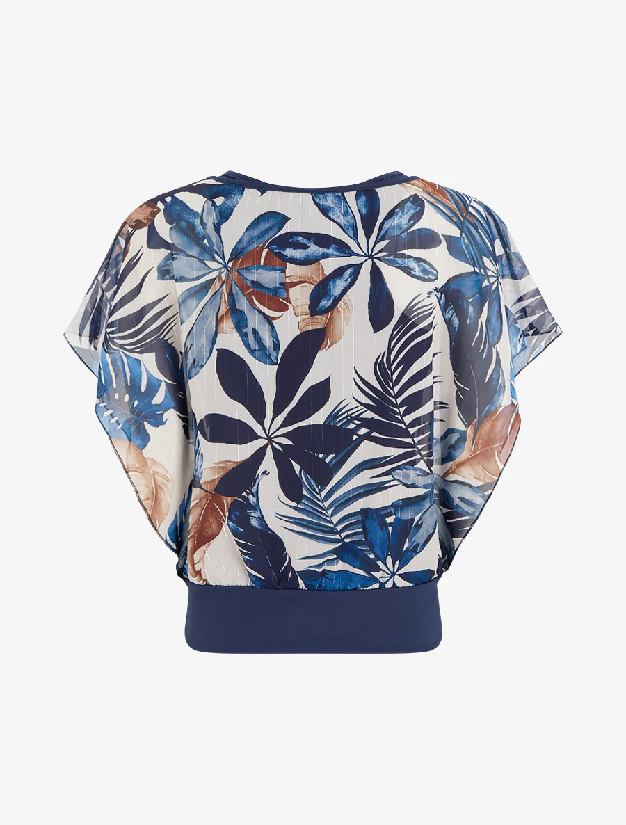Top met korte mouwen en tropische print - Marine - Image 2