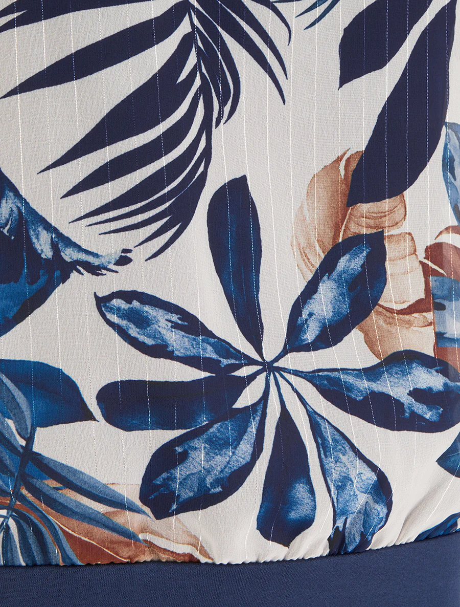 Top met korte mouwen en tropische print - Marine - Image 3