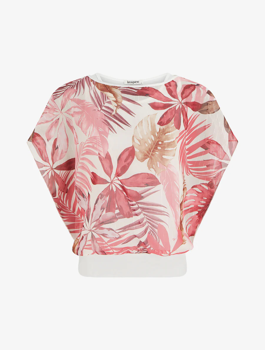 Top met korte mouwen en tropische print - Oudroze