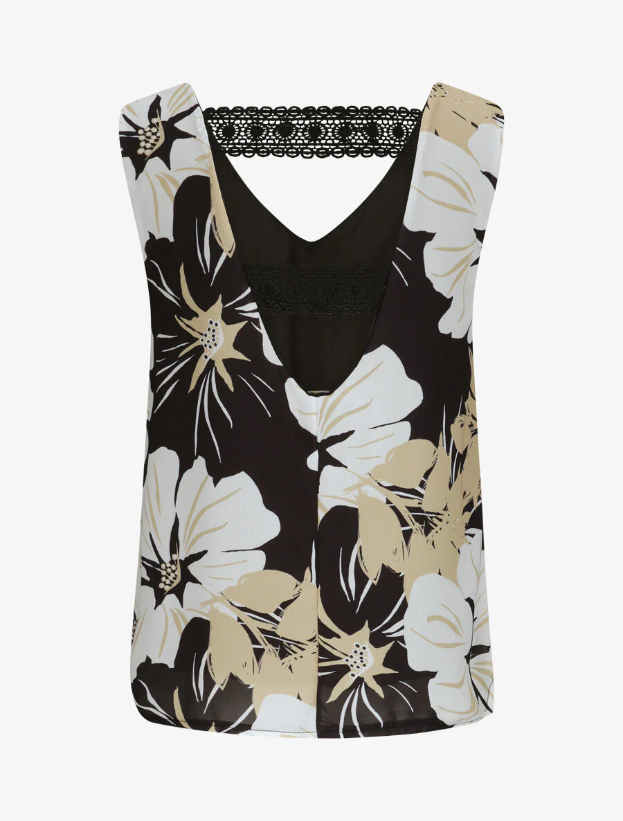 Top met open rug en geprinte grote bloemen - Zwart - Image 2