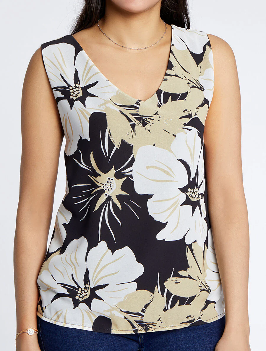 Top met open rug en geprinte grote bloemen - Zwart - Image 4