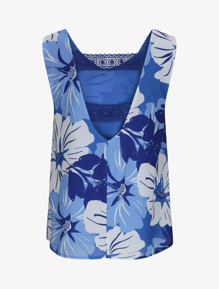 Top met open rug en geprinte grote bloemen - Blauw - Image 2