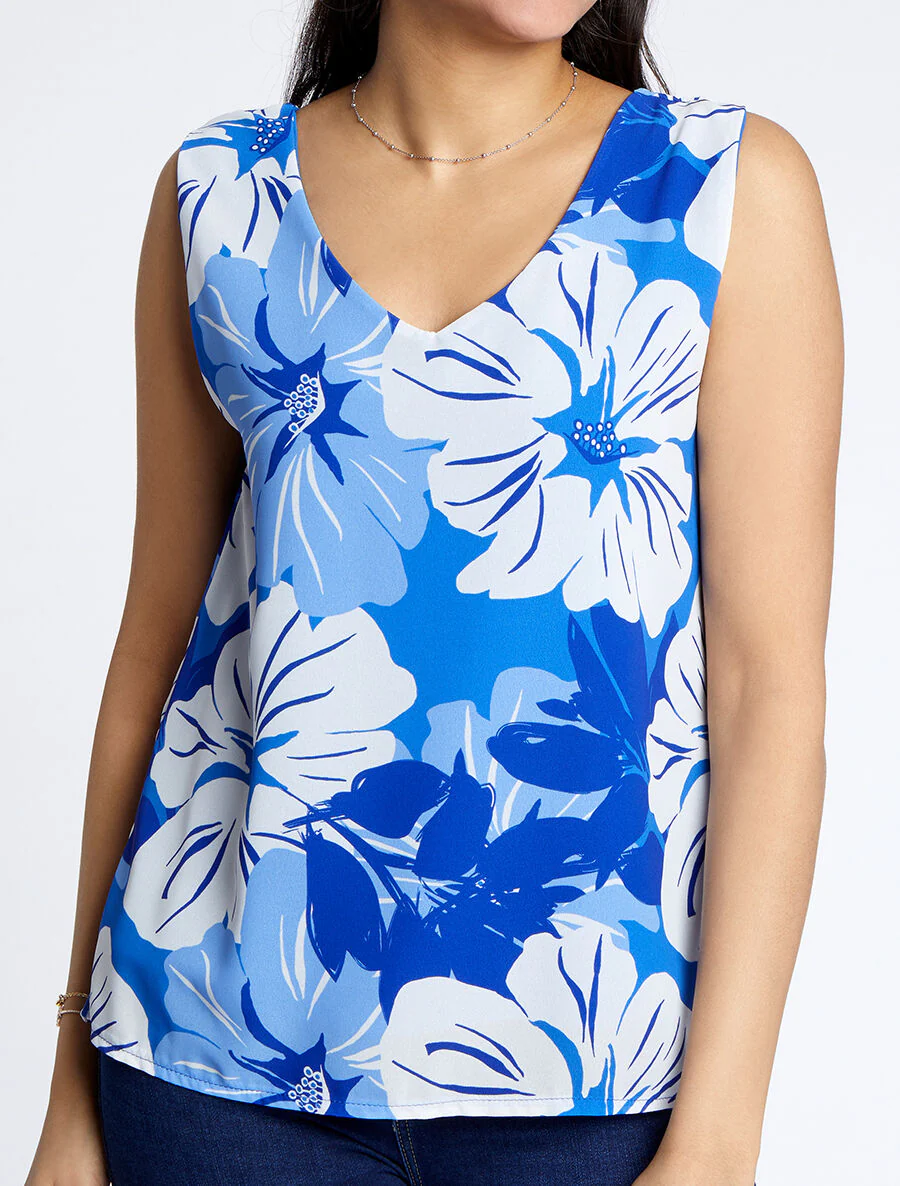 Top met open rug en geprinte grote bloemen - Blauw - Image 4