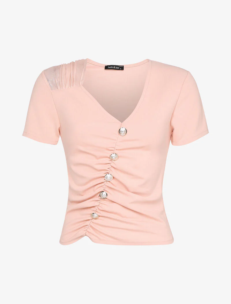Top met opengewerkte schouders en knoopsluiting - roze