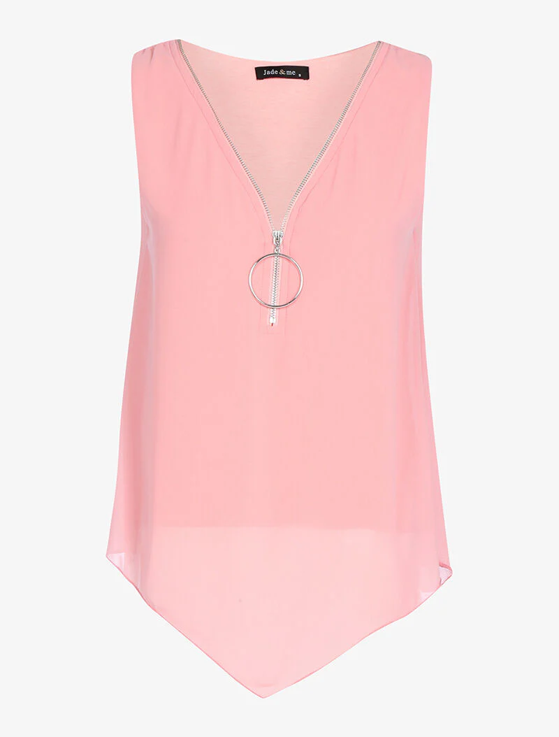Top met ritsdecolleté - roze