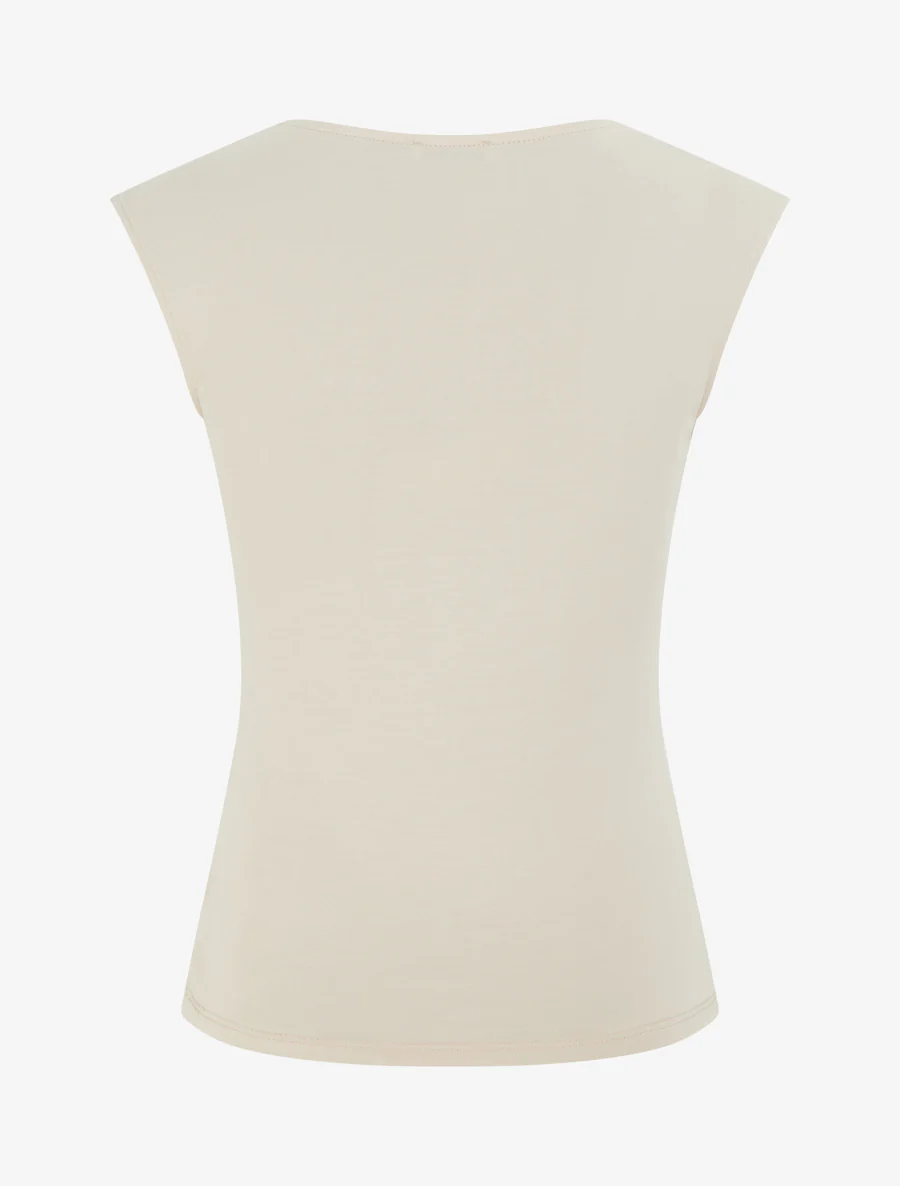 Top met ronde hals en sieraccent. - Beige - Image 2