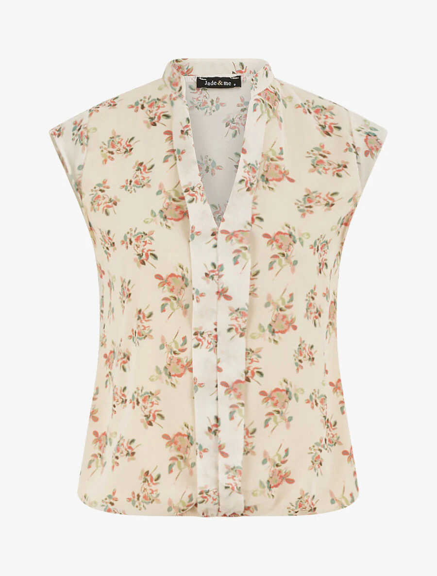 Top met rozenprint zonder mouwen - beige