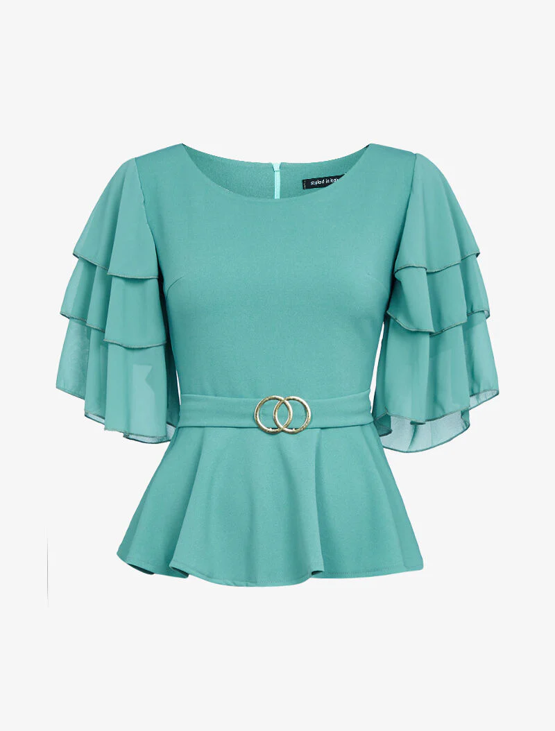 Top met ruches in peplum-stijl - watergroen