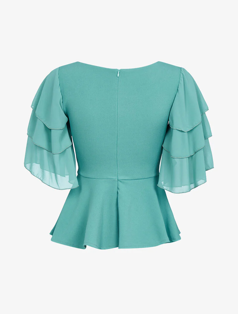 Top met ruches in peplum-stijl - watergroen - Image 2