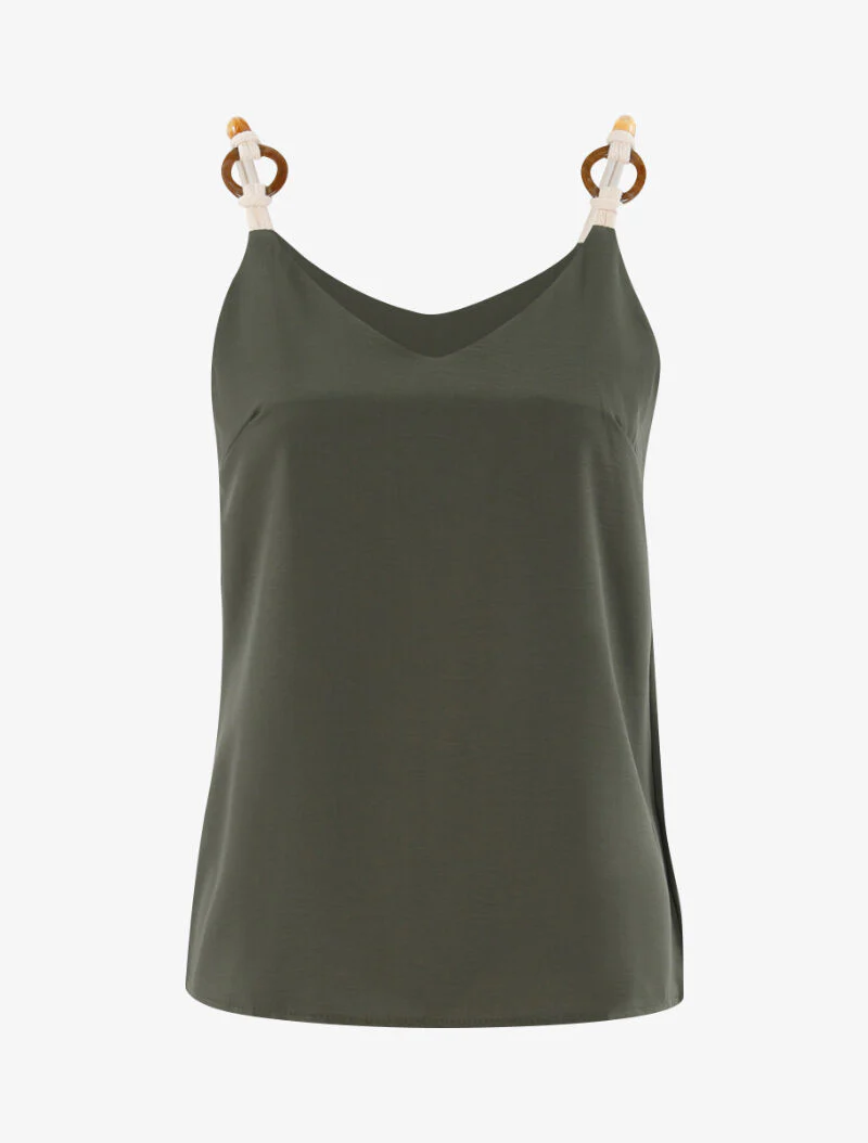 Top met bandjes in touwstijl - kaki