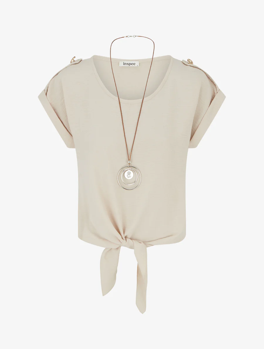 Top met striksluiting en korte mouwen - Beige