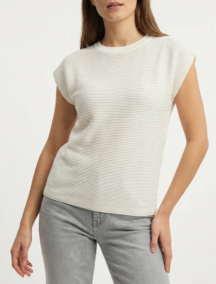 Top met textuur en ronde hals - Ecru - Image 4