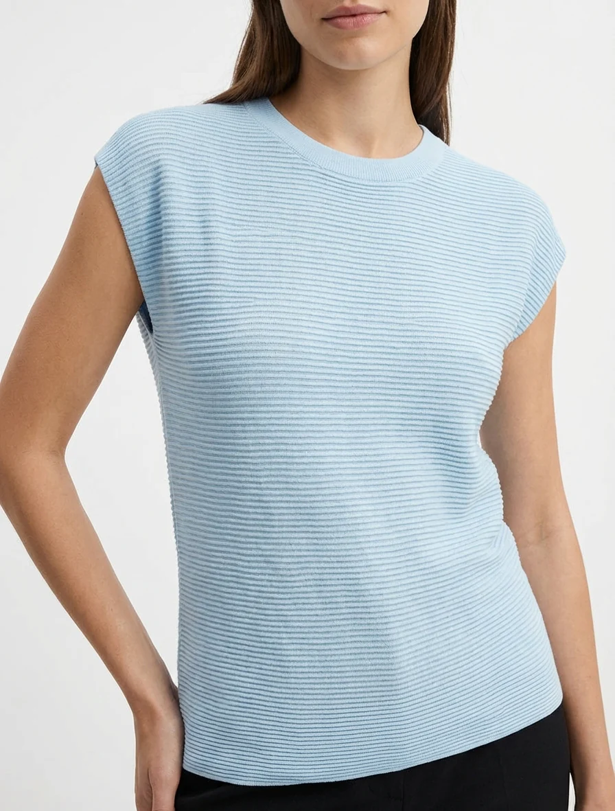 Top met textuur en ronde hals - Lichtblauw - Image 4