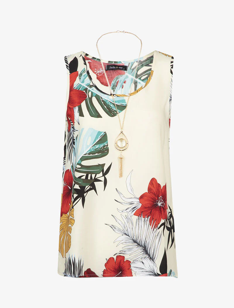 Top met tropische print - beige