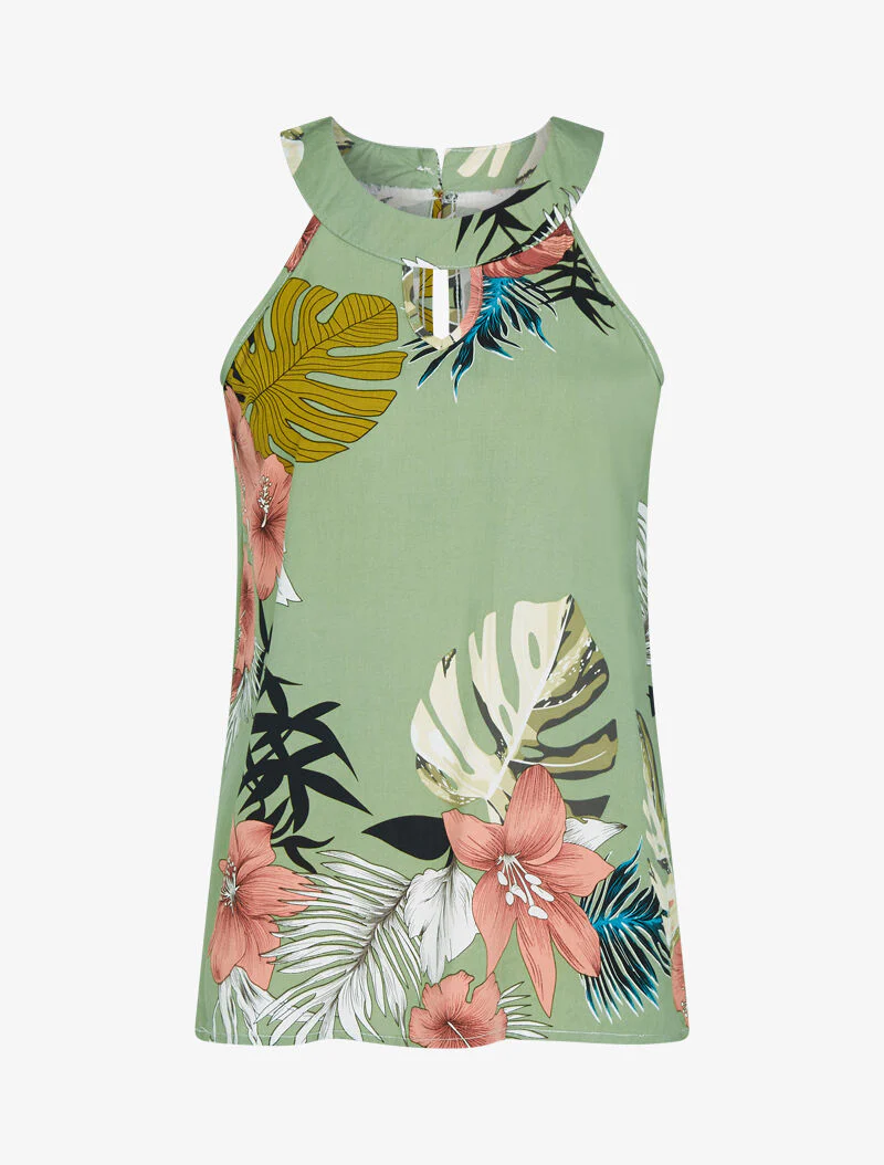 Top met tropische print - kaki