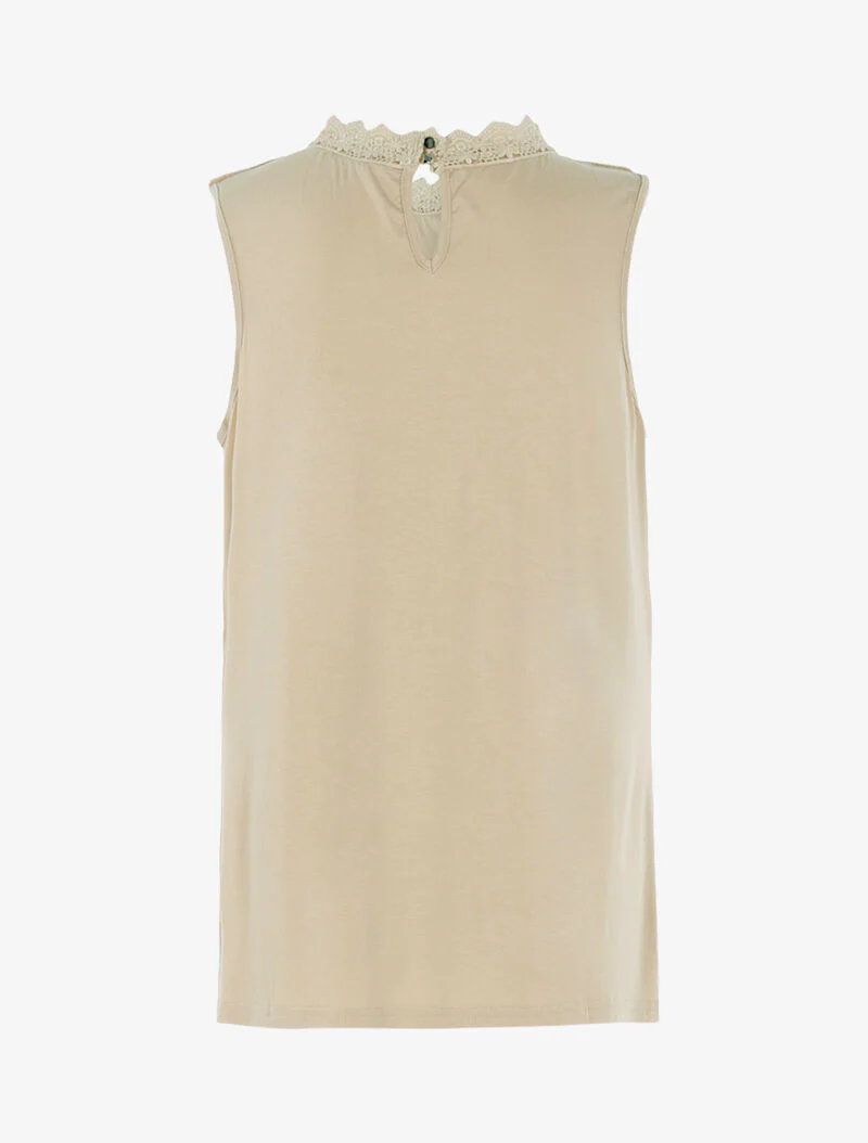 Top met tule en haakwerk halslijn - beige - Image 2