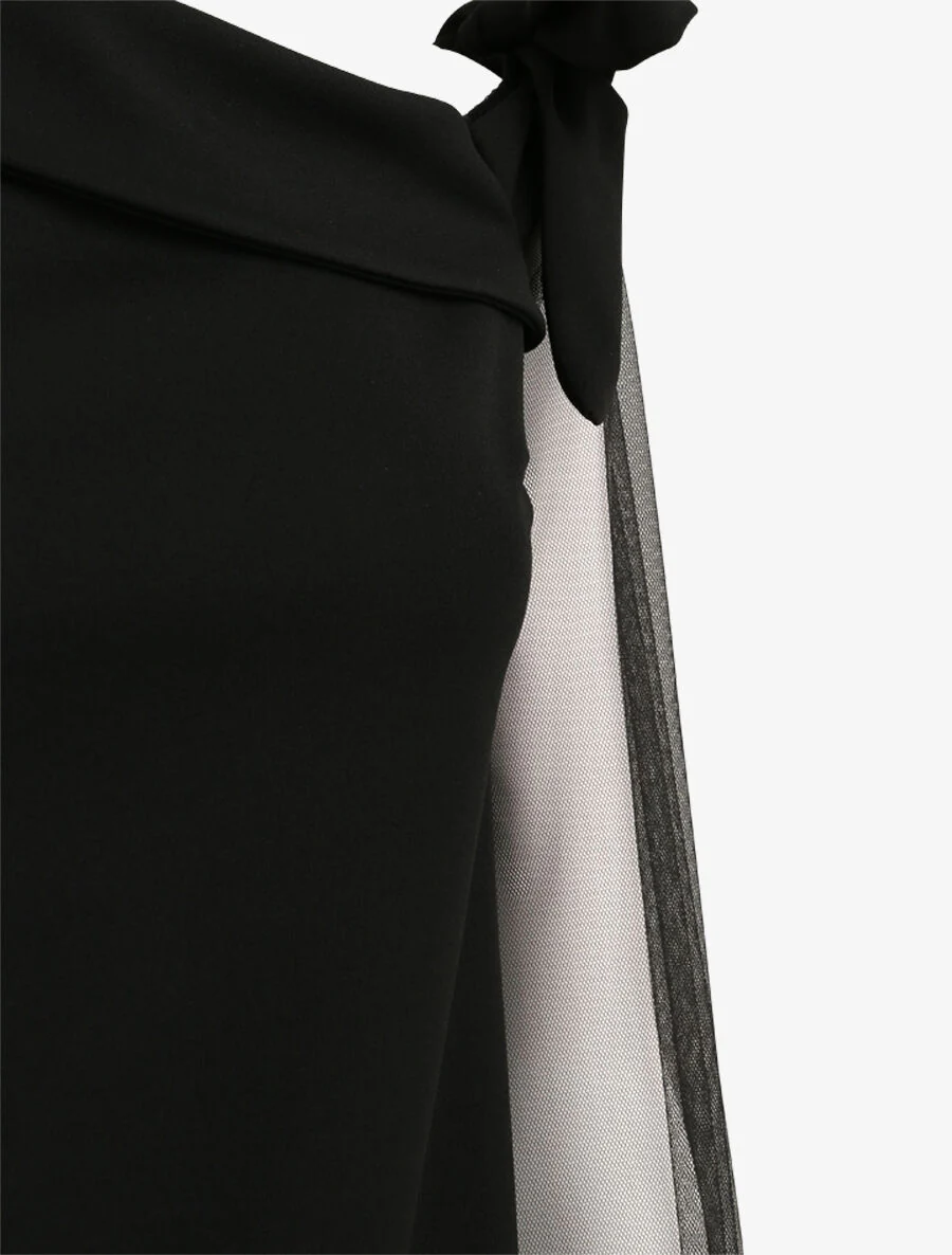 Top met tule mouwen en strikdetail - Zwart - Image 3