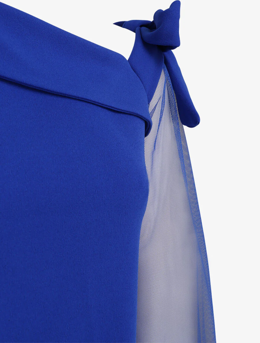 Top met tule mouwen en strikdetail - Elektrisch blauw - Image 3