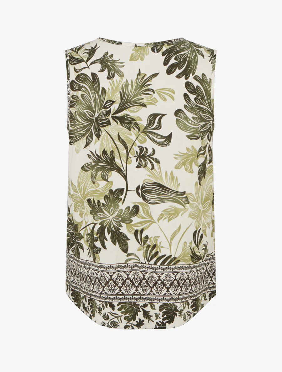 Top met V-hals en plantenprint - Kaki - Image 2
