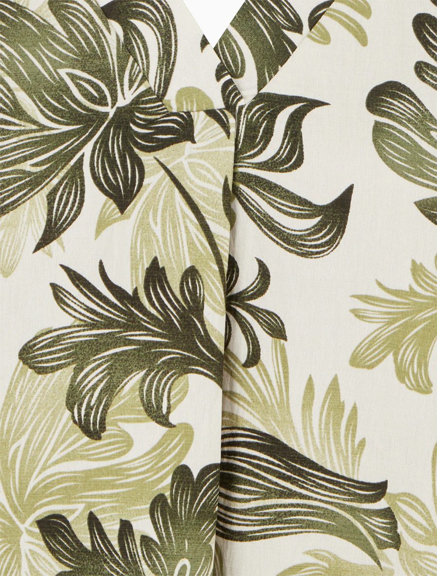 Top met V-hals en plantenprint - Kaki - Image 3