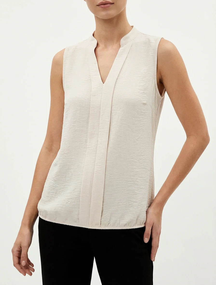 Top met V-hals - Beige - Image 4