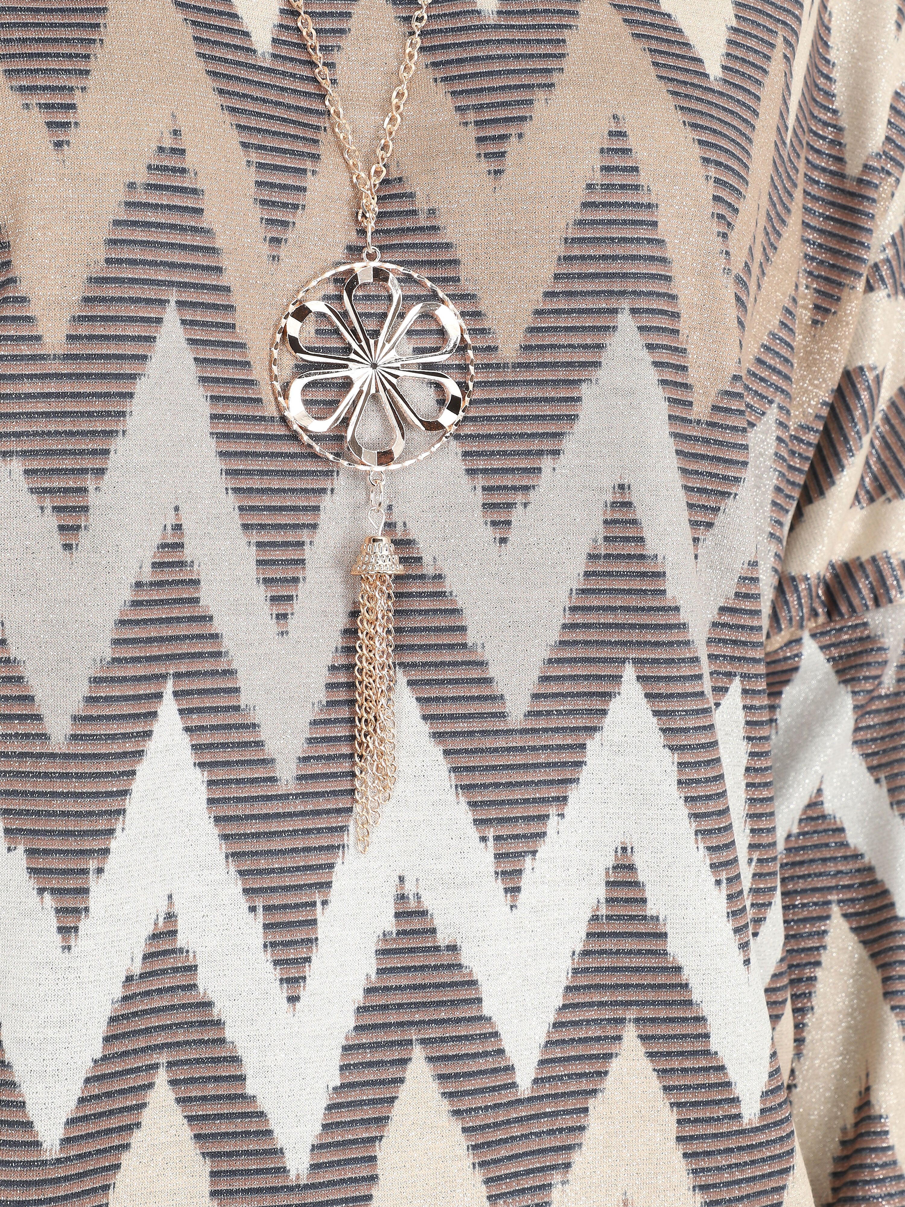 Top met vleermuismouwen en iriserende zigzagprint - Beige - Image 3