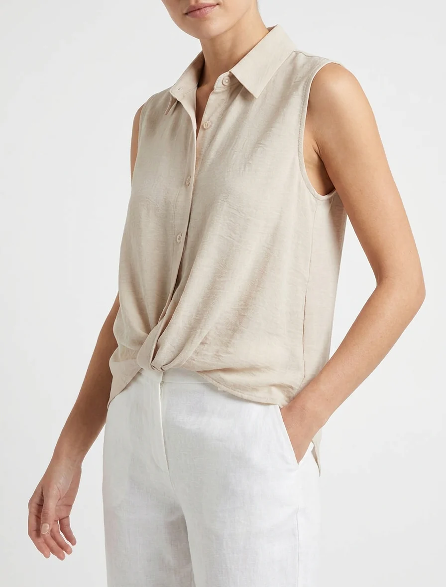 Top met vloeiende geknoopte look - Beige - Image 4