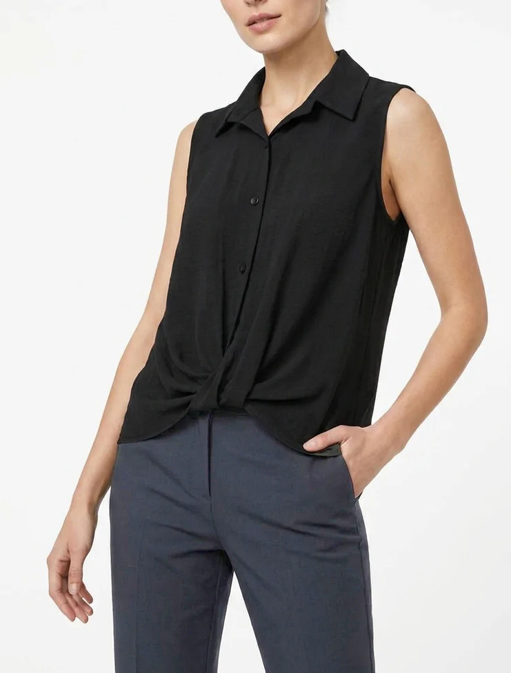 Top met vloeiende geknoopte look - Zwart - Image 4