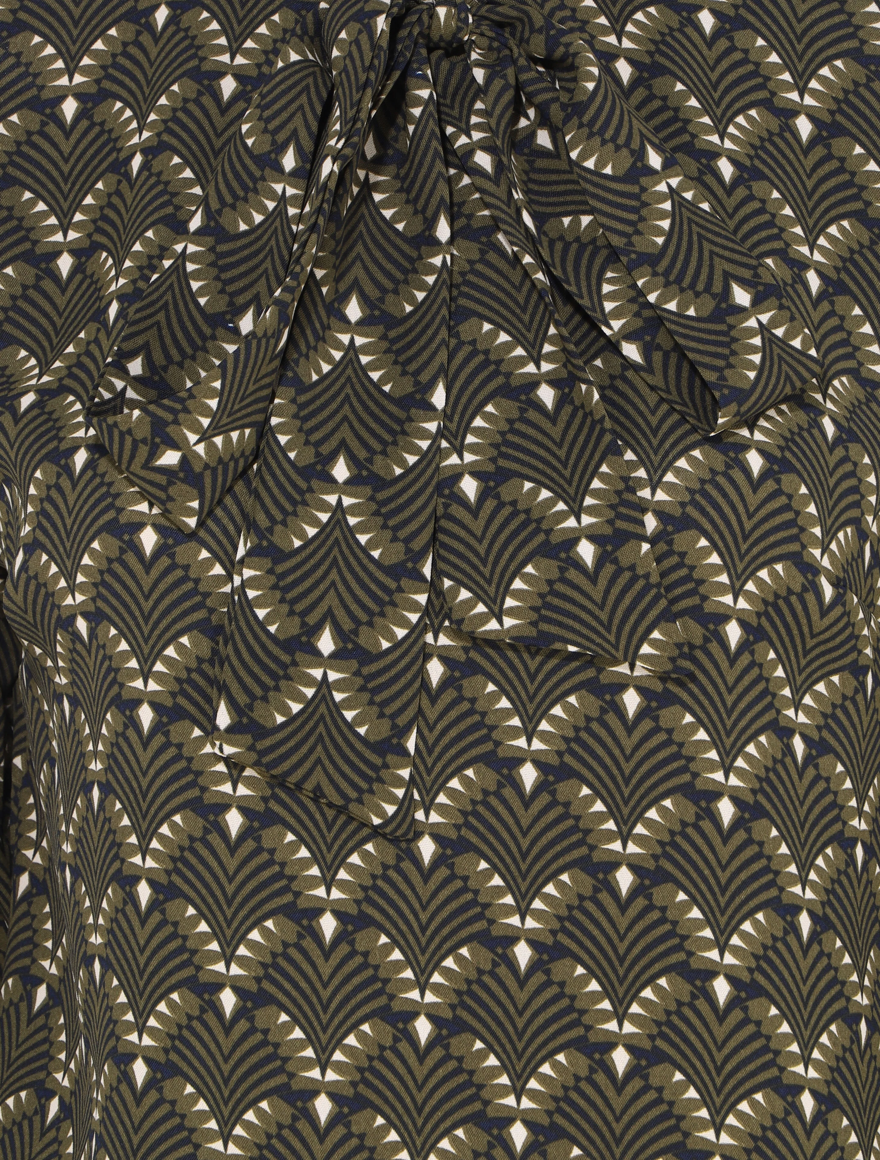 Top met vloeiende print van gestileerde schubben en een lavallière kraag - Khaki - Image 3