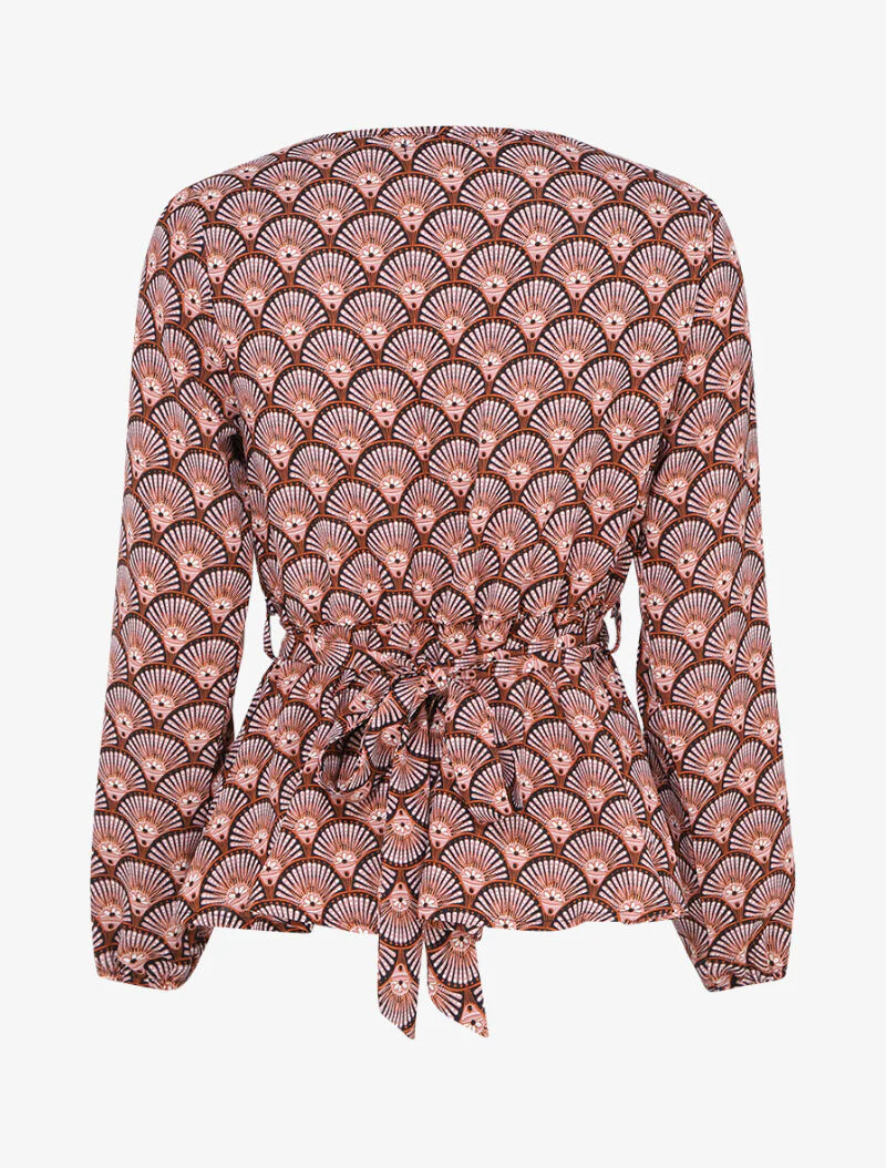 Top met waaierprint en wikkelhalslijn - Poederroze - Image 2