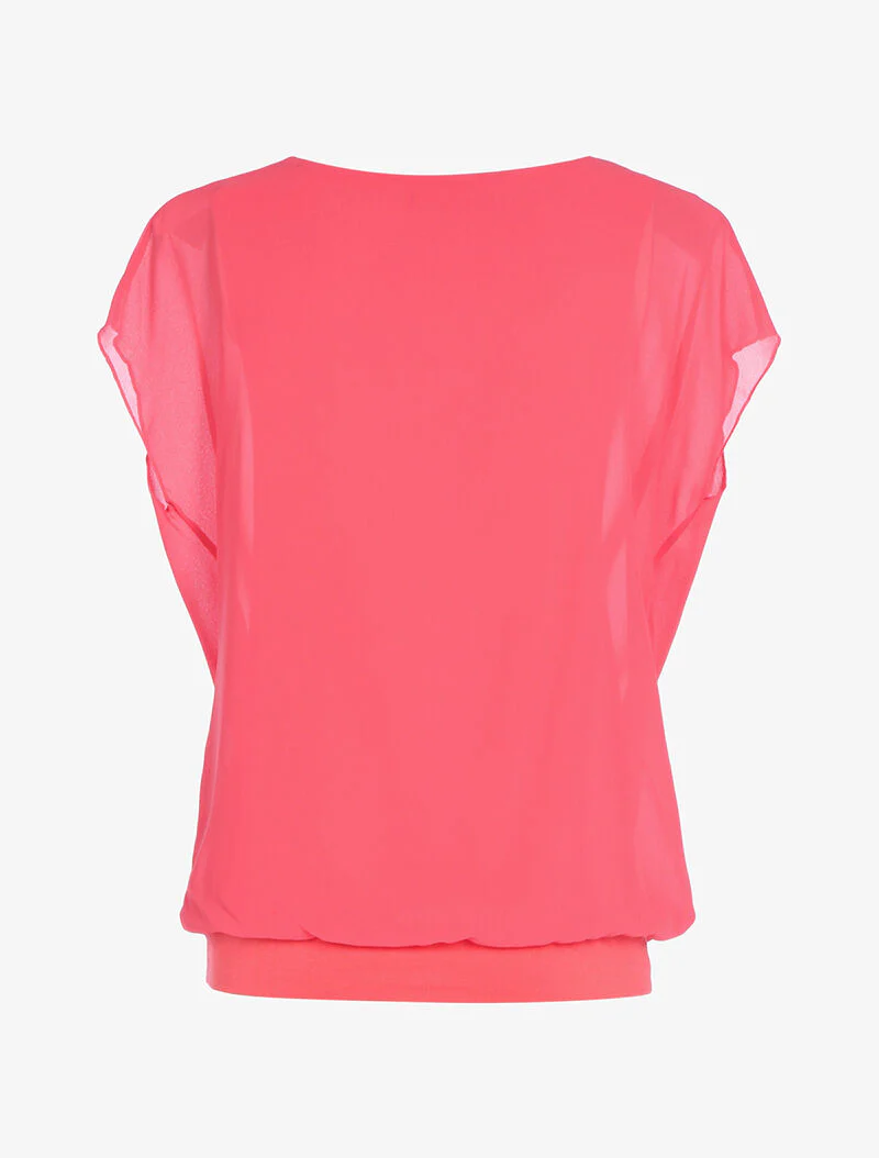 Top in voile met watervalhals - koraal - Image 2