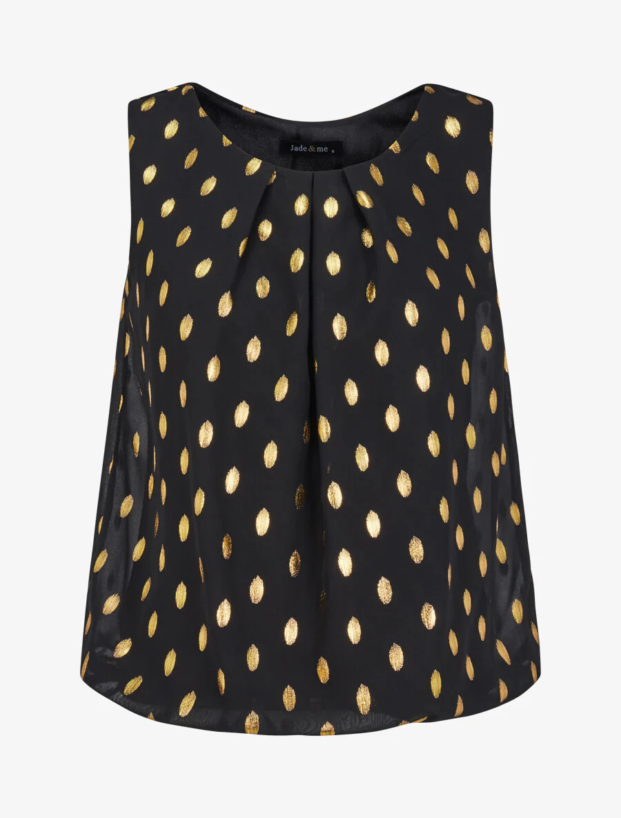 Mouwloze top met iriserende stippenprint - Zwart