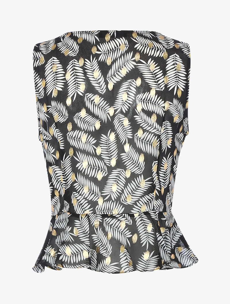 Top cache-coeur in voile met bladprint - zwart - Image 2