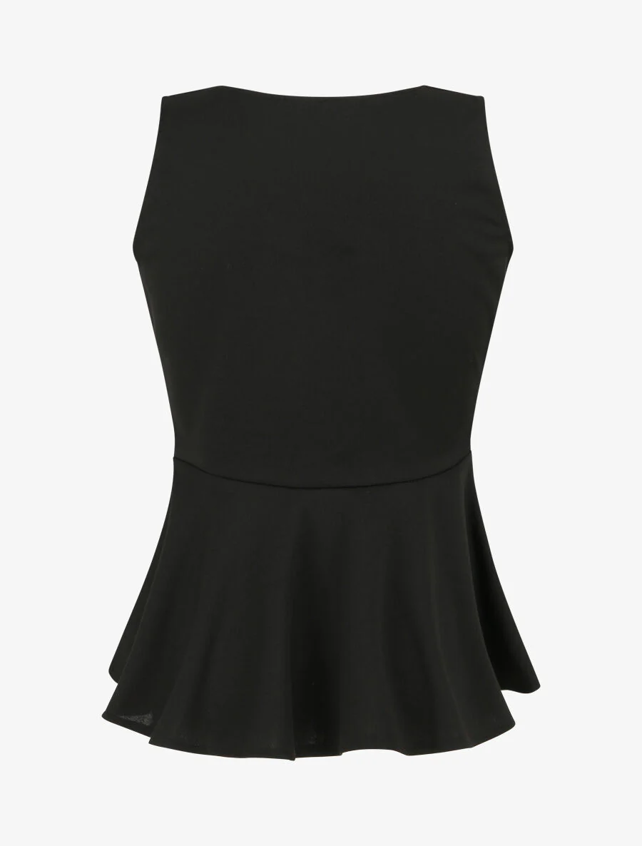 Top peplum met decoratieve riem - Zwart - Image 2