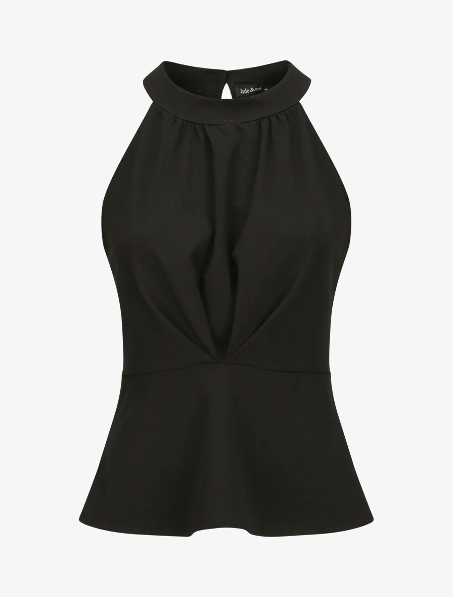 Top peplum met Amerikaanse kraag - Zwart