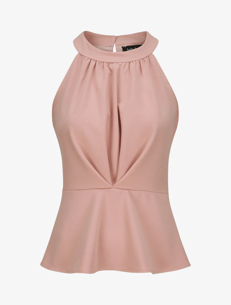 Top peplum met Amerikaanse kraag - Poederroze