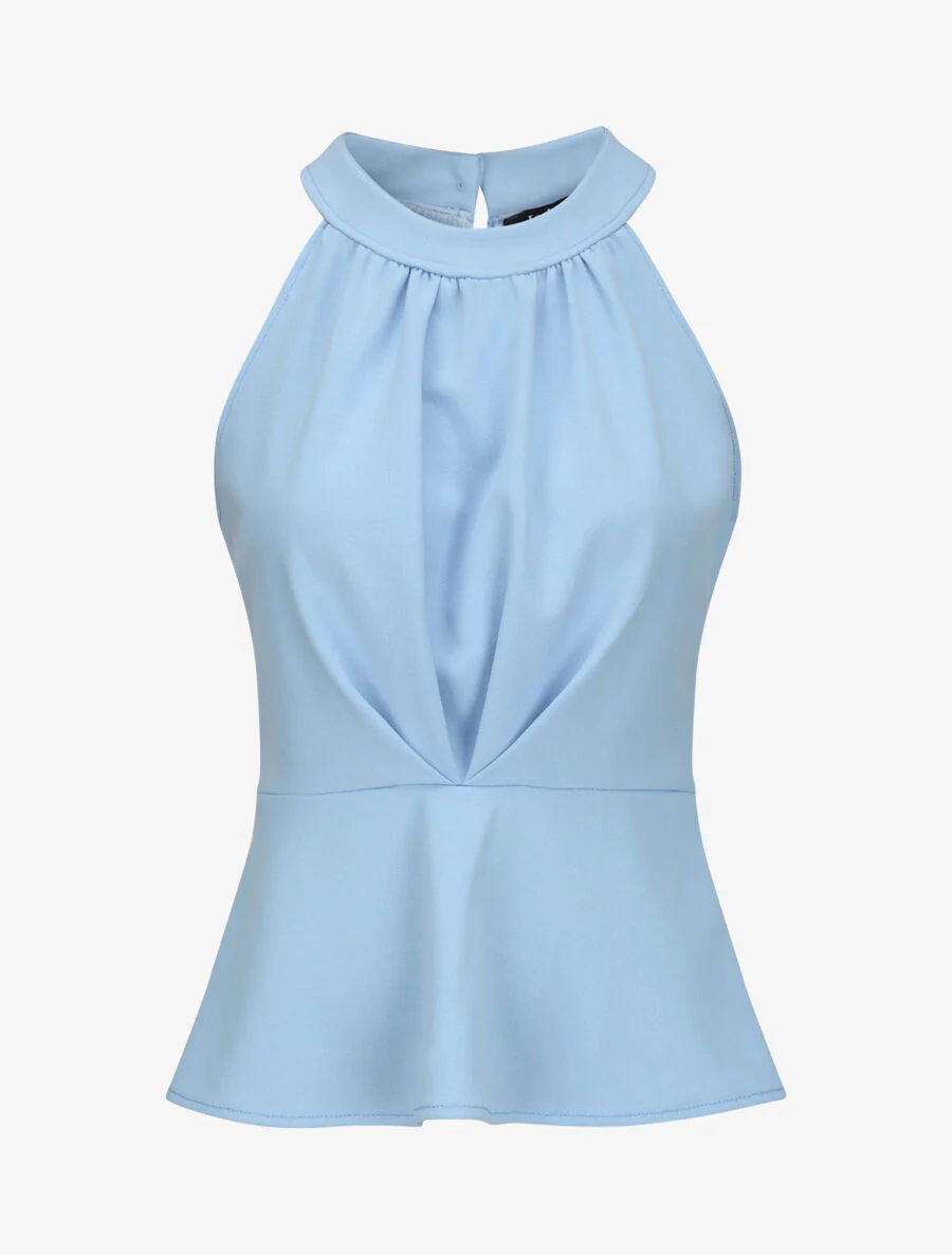 Top peplum met Amerikaanse kraag - Lichtblauw