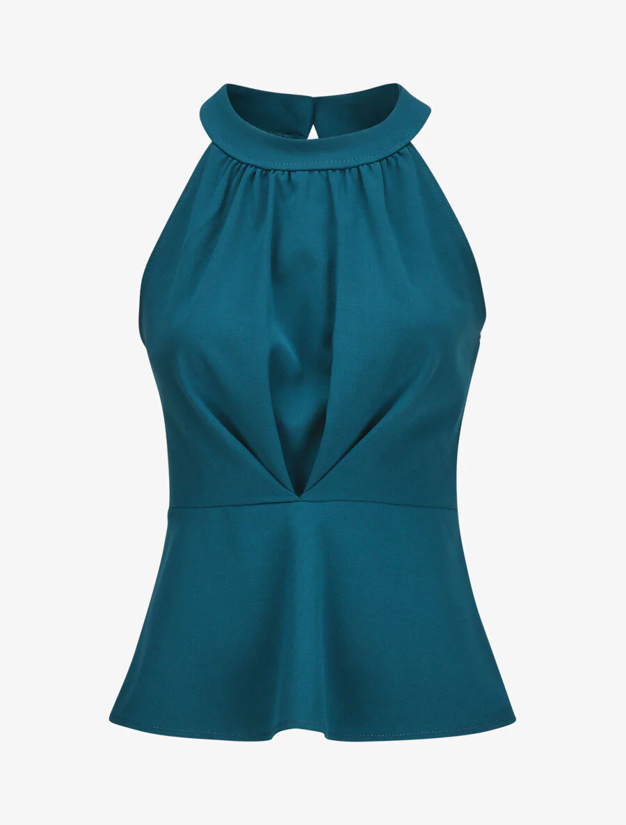 Top peplum met Amerikaanse kraag - Blauwgroen
