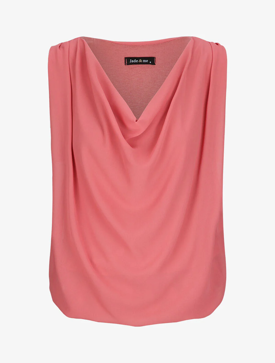 Rechte effen top met watervalhals - Roze