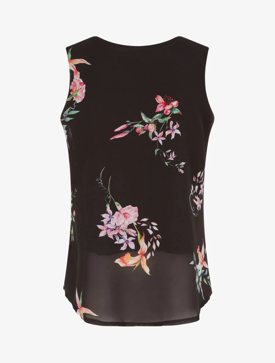 Bloemen top met ritskraag - Zwart - Image 2
