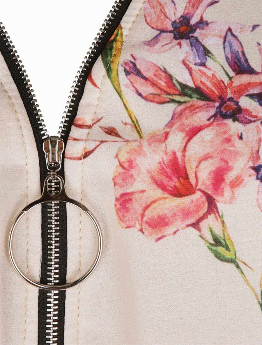 Bloemen top met ritskraag - Beige - Image 3