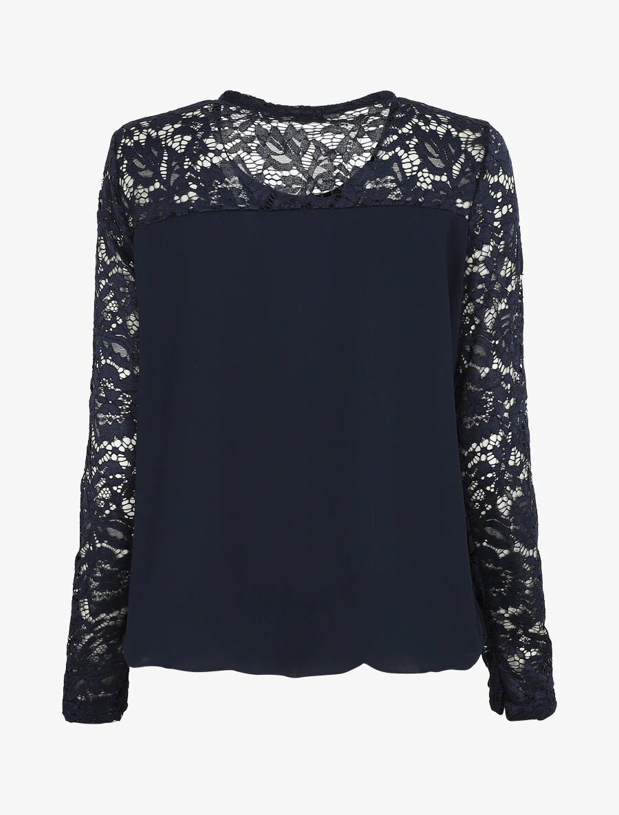 Top met kanten mouwen - Marine - Image 2