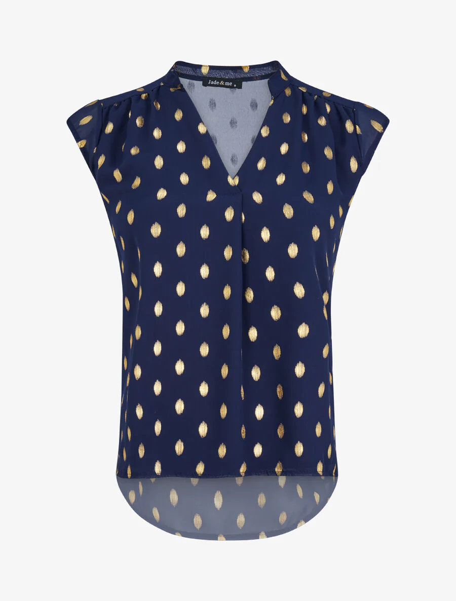 Mouwloze top met iriserende stippenprint - Marineblauw