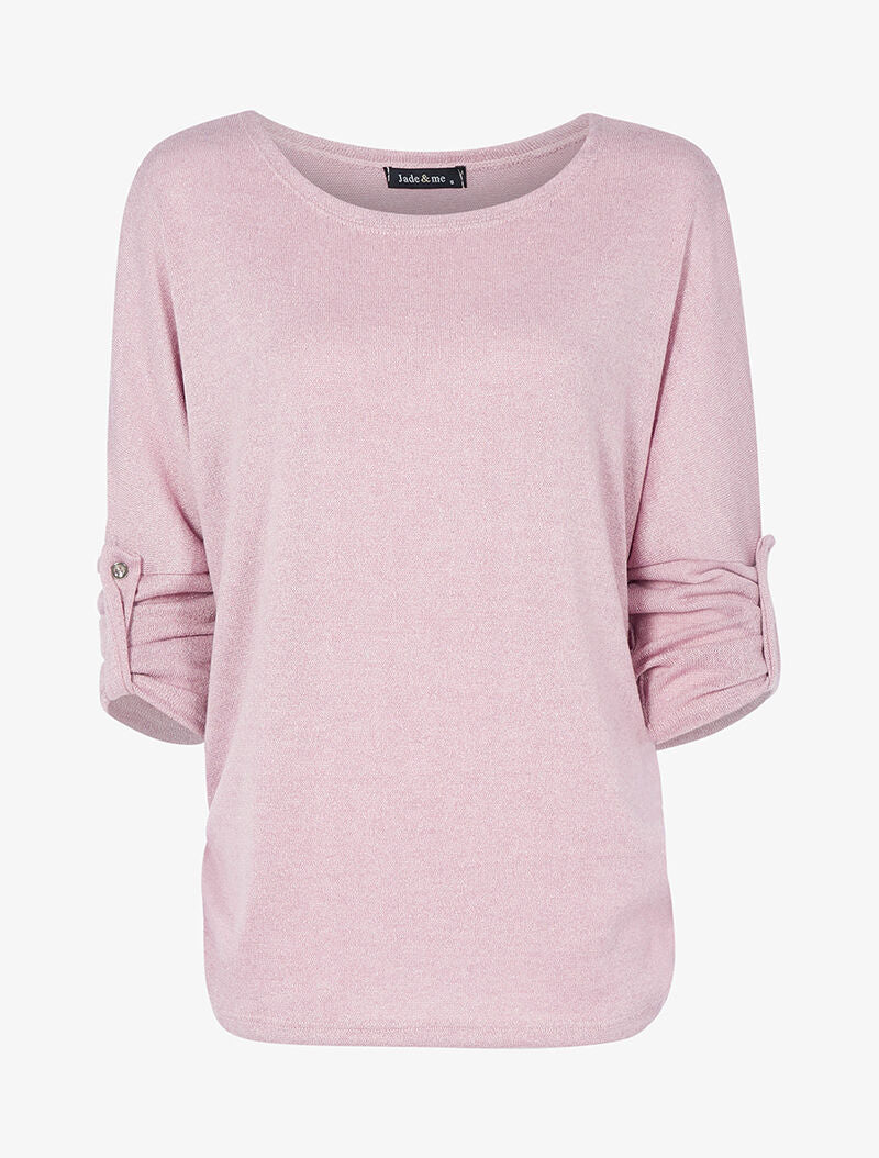 Top ruime rechte snit met glitters - roze