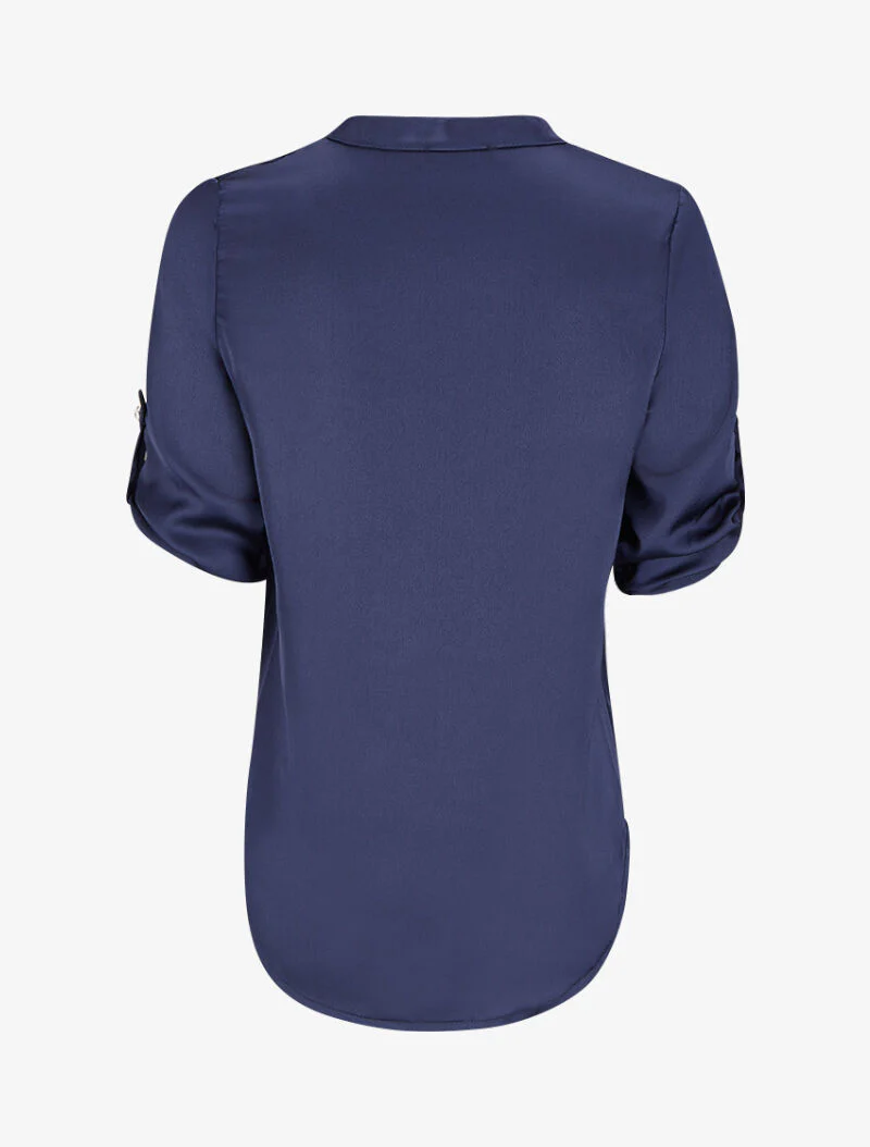 Satijnen top met Tunesische kraag en lange achterkant - Marineblauw - Image 2