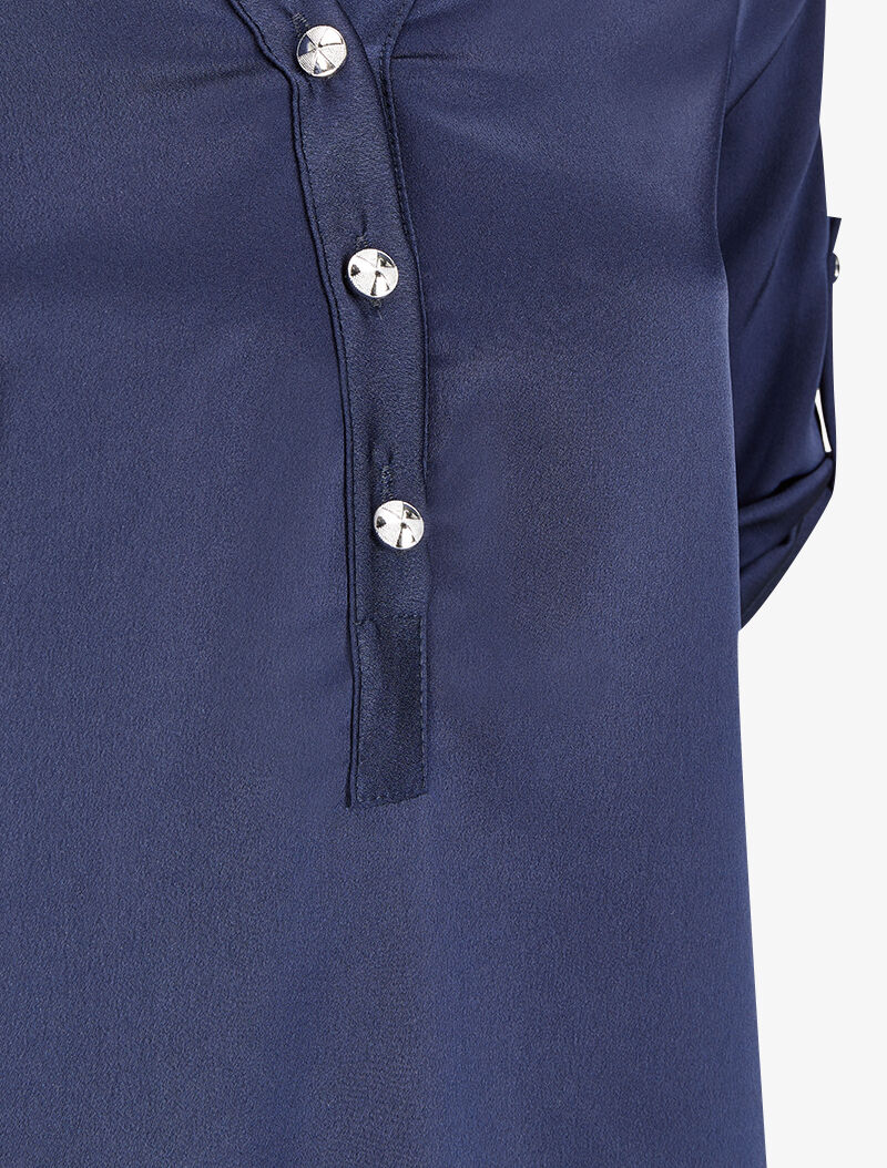 Satijnen top met Tunesische kraag en lange achterkant - Marineblauw - Image 3
