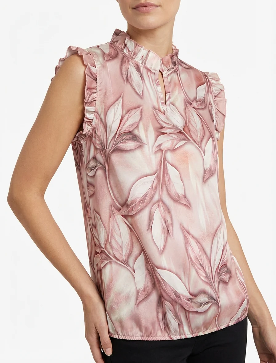 Top satijnen blouse met bladerprint - Oudroze - Image 4