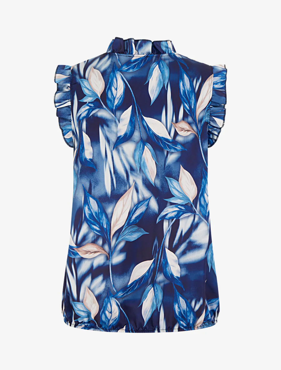 Top satijnen blouse met bladerprint - Marine - Image 2