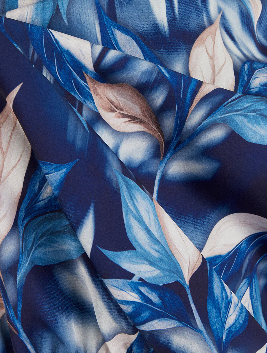 Top satijnen blouse met bladerprint - Marine - Image 3